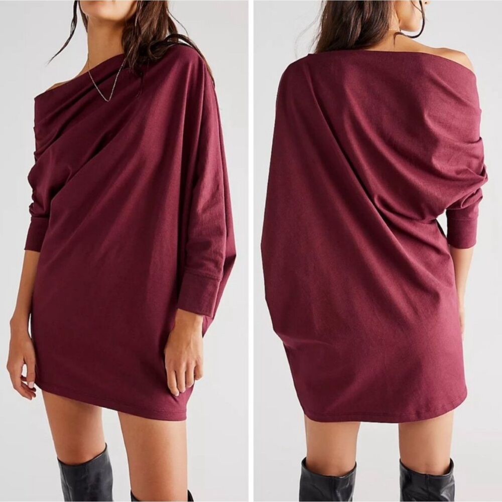 FREE PEOPLE BEACH Oversized Off-Shoulder Modern Asymmetrical Mini Dress, Sz S